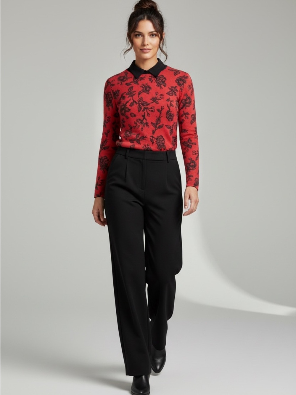 Charter Club crimson Red Rose Print 2ply 100% cashmere women’s L